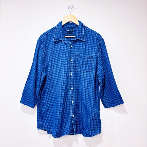 SIMONS Blue plaid cotton button down shirt - Picture 1 of 10